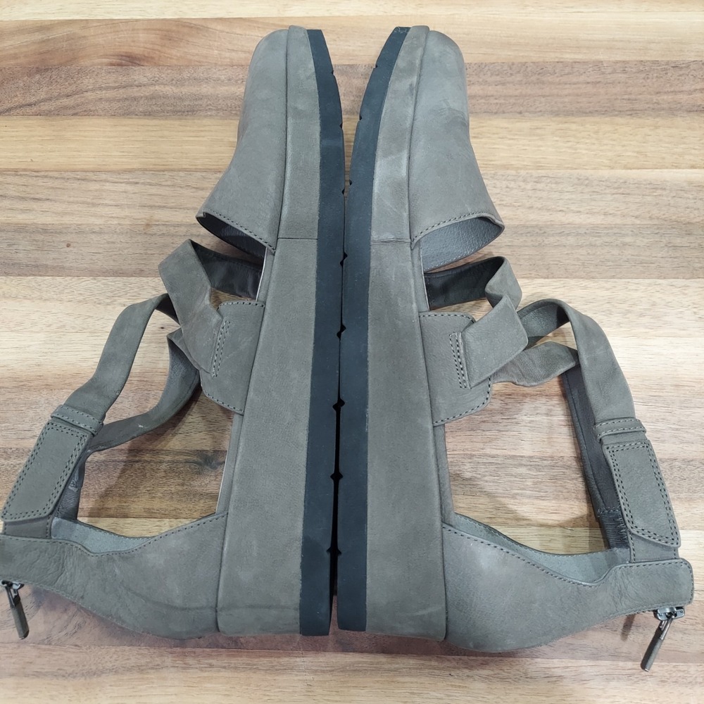 Eileen Fisher Wedge Sandals Women's 10 Gray Leather Strappy Pointed Toe Zip Back - Picture 14 of 16